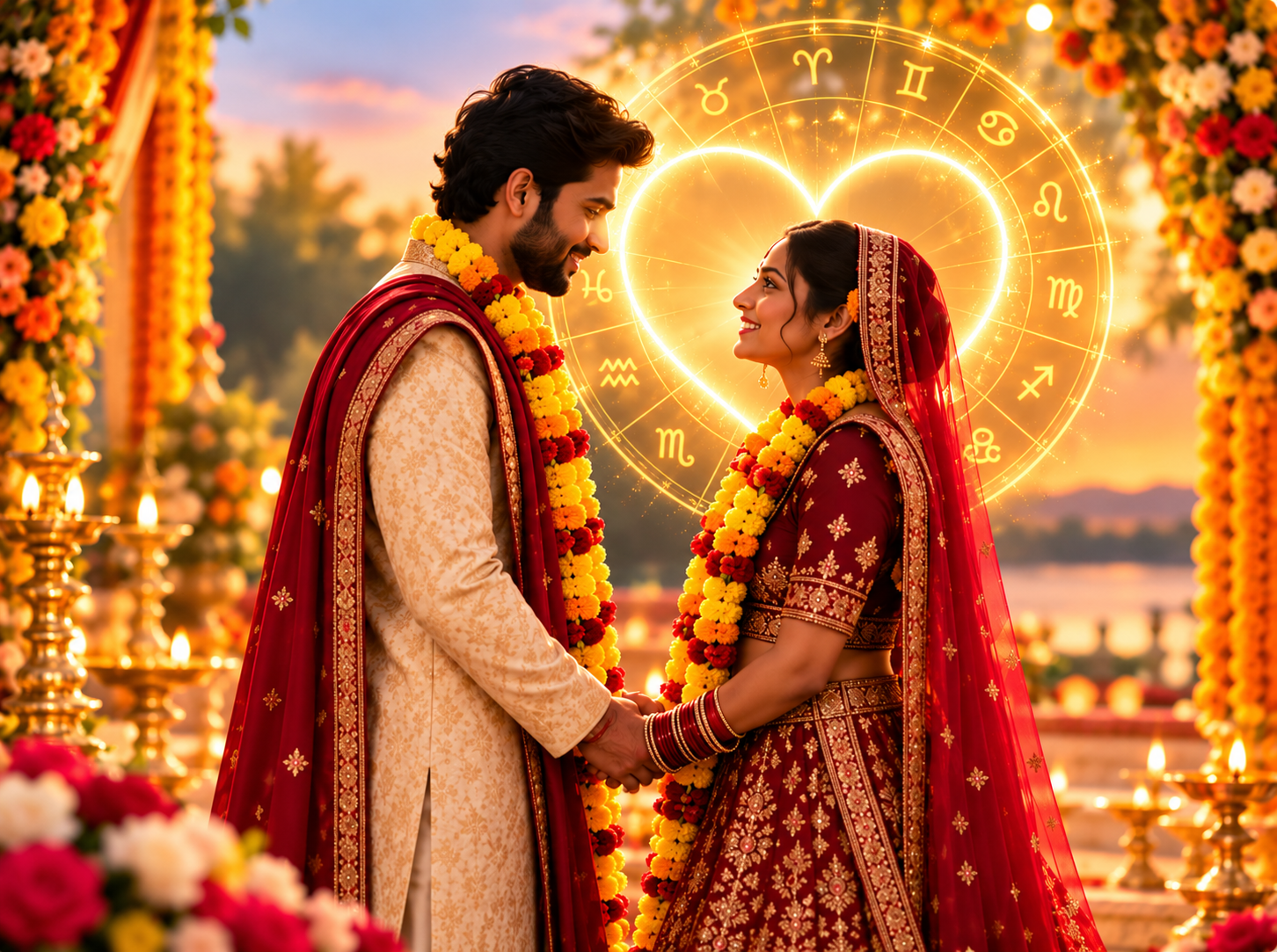 Love marriage specialist astrologer blessing an Indian couple